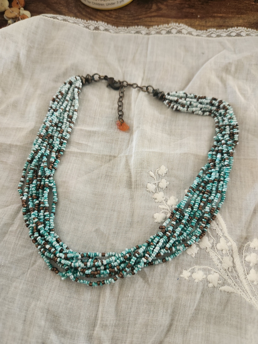 Boho Multi Strand Turquoise Blue Seed Bead Statement Necklace